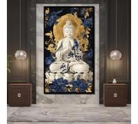 LMYCHENG Cuadro de Buda dorado y azul, elegante lienzo de arte espiritual para pared, ideal para la decoración de salas de meditación estilo zen (80x150cm/sin marco).