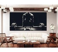 LMYCHENG Cuadro de levantamiento de pesas en blanco y negro, lienzo grande para gimnasio, pósteres inspiradores, mural moderno para el hogar (65 x 130 cm/marco interior)