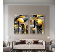 LMYCHENG Cuadro de lienzo con sol y luna dorados, arte abstracto para pared - juego de 2 láminas/pósteres para sala de estar, decoración del hogar (40x60cmx2/sin marco)