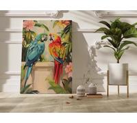 LMYCHENG Cuadro de loros coloridos | Póster de guacamayos, flores tropicales y follaje | Arte mural de vida silvestre | Decoración natural para el hogar (20x30cm/Marco interno)