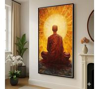 LMYCHENG Cuadro de monje meditando, lienzo espiritual radiante, arte mural de budismo zen, decoración del hogar, obra de iluminación (70 x 110 cm/sin marco)