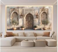 LMYCHENG Cuadro de puerta oriental sobre lienzo, arte mural de arquitectura urbana, pósteres e impresiones de lujo, para sala de estar, decoración de pared del hogar (50x100cm/marco interno)