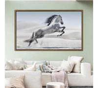 LMYCHENG Cuadro decorativo nórdico, lienzo de caballo blanco, arte mural: póster fotográfico de animales del desierto para sala de estar, obra de arte para el hogar (20 x 30 cm/marco interior)