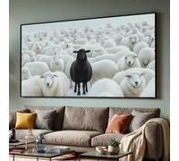 LMYCHENG Cuadro en lienzo Oveja negra entre rebaño blanco, arte mural único con animales, impresión en lienzo de escena natural, decoración de la vida en la granja (35x60cm/marco interno)
