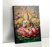 LMYCHENG Cuadro en lienzo - Póster de Buda con flor de loto, arte mural de meditación vibrante, para decoración del hogar, obra de arte con estampado floral (70 x 100 cm/sin marco)