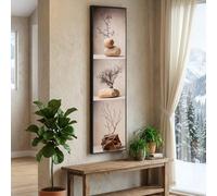 LMYCHENG Cuadro minimalista largo y estrecho, láminas sobre lienzo con piedras y ramas de estilo zen, arte mural de naturaleza muerta, decoración terrosa para el hogar (55x165cm/marco interno)