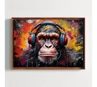 LMYCHENG Grafiti de mono con auriculares | Arte mural de mono en lienzo | Pósteres e impresiones de dinero | Impresión en lienzo para decoración del hogar (50 x 75 cm/Marco interior)