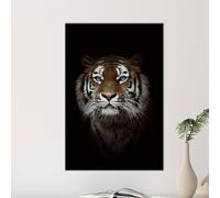 LMYCHENG Impresión en lienzo de tigre de ojos azules: retrato de gato de la jungla oscura, decoración moderna para el hogar, pósteres e impresiones de animales (50 x 70 cm/sin marco)