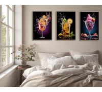LMYCHENG Juego de 3 láminas decorativas para cócteles, pósteres modernos para cocina o bar, lienzos con imágenes de cócteles (70x110cm x 3 / Marco interno)