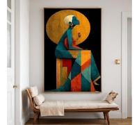 LMYCHENG Lámina de arte abstracto de música jazz, pintura al óleo de mujer africana, arte mural geométrico, retrato femenino en negro y dorado (50x70cm/marco interno)