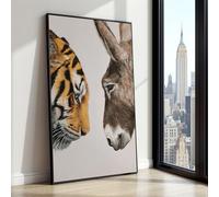 LMYCHENG Lienzo abstracto con cara de tigre y burro, retrato de animal, para sala de estar, pósteres e impresiones para decoración del hogar (40 x 70 cm/marco interior)