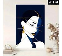 LMYCHENG Lienzo abstracto con rostro femenino, póster minimalista en azul marino y dorado, para decoración de sala de estar y oficina (70 x 100 cm/marco interior).