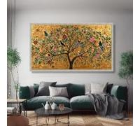 LMYCHENG Lienzo Árbol de la Vida de Gustav Klimt, Arte mural floral, Pintura de naturaleza con pan de oro, Lienzo de pájaros y flores, Decoración elegante para el hogar (80x150cm/Marco interno)