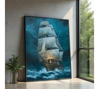 LMYCHENG Lienzo con imagen de un velero en medio de una tormenta, arte mural vintage de un gran velero, pósteres y láminas náuticas, decoración de olas del océano (20x30cm/marco interior)