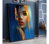 LMYCHENG Lienzo con retrato abstracto femenino, decoración de pared de arte moderno, pintura facial azul y naranja, obra de arte contemporánea para dormitorio (20x30cm/sin marco)