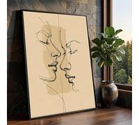 LMYCHENG Lienzo con rostros abstractos de líneas, arte mural minimalista, pósteres de retratos neutros, pintura para la decoración de la pared del salón (30x40cm/marco interno)