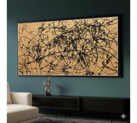 LMYCHENG Lienzo con salpicaduras de tinta negra, decoración de pared expresionista, líneas negras sobre fondo tostado, pintura contemporánea para sala de estar (30 x 50 cm/sin marco)