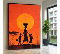 LMYCHENG Lienzo con silueta de puesta de sol, arte mural de madre e hijos africanos, pósteres de cultura tribal, pintura decorativa para el hogar de familia naranja (80x120cm/sin marco)