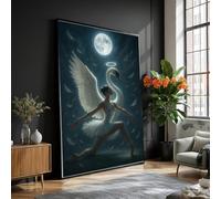 LMYCHENG Lienzo de bailarina de ballet con cisne, arte mural con alas de animales, noche de luna llena, lienzo de danza elegante, pintura mística para decoración del hogar (21 x 30 cm/marco interior)