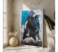 LMYCHENG Lienzo de toro poderoso, arte de pared, retrato abstracto de animal, pósteres e impresiones, para sala de estar, decoración del hogar (20 x 30 cm/marco interior)