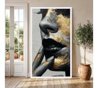 LMYCHENG Lienzos con rostros abstractos de mujeres, retratos en pan de oro para pared, pintura de lujo para decoración del hogar, obra de arte en blanco y negro (60x105cm/marco interno)