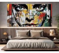LMYCHENG Pintura al óleo abstracta sobre lienzo con rostro de mujer, póster de arte callejero, arte mural de graffiti sobre lienzo, pintura artística de gran formato (20x40cm/marco interno)