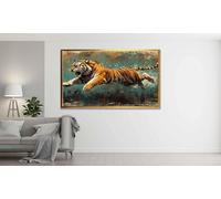 LMYCHENG Pintura al óleo de tigre corriendo, arte mural abstracto de tigre, pósteres e impresiones de animales tropicales, decoración del hogar (80 x 120 cm/marco interior)