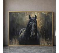 LMYCHENG Pintura al óleo de un majestuoso semental negro, retrato de caballo para pared, pósteres de animales para decoración del hogar, lienzo ecuestre (20x30cm/marco interno).