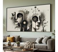 LMYCHENG Pintura al óleo sobre lienzo con rostros surrealistas, retrato abstracto para pared, pósteres de rostros en blanco y negro para la decoración de la sala de estar (50x90cm/marco interno)