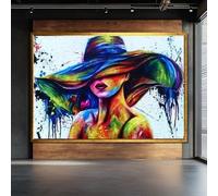 LMYCHENG Pintura al óleo sobre lienzo de una mujer con sombrero: pósteres e impresiones de retratos abstractos de mujer, arte mural de estilo nórdico (50 x 75 cm/marco interior)