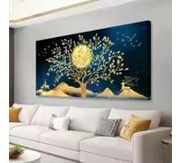 LMYCHENG Pintura de paisaje, lienzo de árbol abstracto con lámina de oro, póster, arte de pared, impresión, imágenes, decoración moderna para sala de estar, hogar, 90 x 180 cm, marco