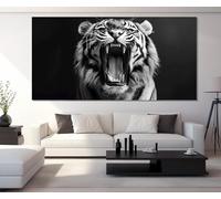 LMYCHENG Póster impreso en lienzo de tigre rugiente, retrato de animales en blanco y negro, cuadro grande para pared, decoración del hogar (60 x 120 cm/sin marco)