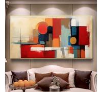 LMYCHENG Pósteres e impresiones abstractas de gran tamaño: pintura al óleo geométrica de colores brillantes, lienzo minimalista para decoración del hogar (65 x 130 cm/marco interior)