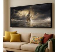 LMYCHENG Pósteres e impresiones clásicos, lienzo de Jesús caminando sobre el agua, arte mural cristiano, mural religioso para decoración del hogar (40 x 80 cm/marco interior)