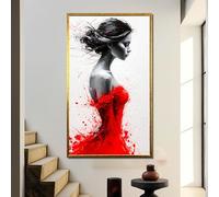 LMYCHENG Pósteres e impresiones de un elegante perfil de mujer con vestido rojo: lienzo abstracto rojo para decoración de pared (60 x 105 cm/marco interior)