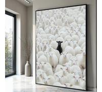LMYCHENG Pósters de lienzo Oveja negra entre rebaño blanco, arte mural de contraste animal, láminas de lienzo con escenas de granja, decoración de naturaleza (50x70cm/marco interno)