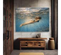 LMYCHENG Pósters de nadadores submarinos, arte mural con escenas de buceo, fotografía de aguas azules, decoración de deportes acuáticos, lienzo impreso de vida marina (70x110cm/marco interno)