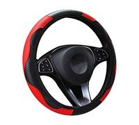 LMYDIDO Funda de cuero para volante de coche, antideslizante, transpirable, fibra de carbono, banda elástica deportiva sin anillo interior, cubierta para volante, tamaño universal, 37 - 39 cm (Rojo)