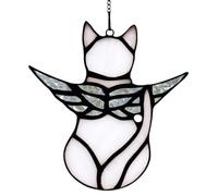 LMYTAGCP Regalo conmemorativo de gato ángel para la pérdida de un gato, vidrieras de regalo de condolencias para gatos. Acción de Gracias (gato blanco)
