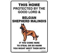 LMYUHONG Letreros de advertencia de pastor belga Malinois Dog Home Protected by Good Lord para decoración de casa de peligro, letrero de advertencia de precaución para patio, letreros de metal