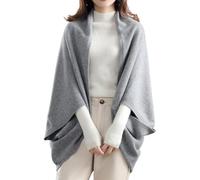 LNBLAKBXBD Chal cálido de Doble propósito de Cachemira sintética, Bufanda de Lana con Mangas para Mujer (One Size,Gray)