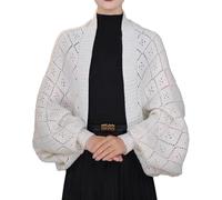 LNBLAKBXBD Chales y Bufandas Suaves para Mujer con Mangas, chales de Punto de Ganchillo (White,One Size)
