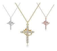LNBLAKBXBD Collar de corona de cruz giratoria para mujer, chapado en oro de 14 quilates, collar con colgante de cruz de cristal giratorio, One size, Cobre, Sin piedra preciosa