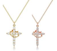 LNBLAKBXBD Collar de corona de cruz giratoria para mujer, chapado en oro de 14 quilates, collar con colgante de cruz de cristal giratorio, One size, Cobre, Sin piedra preciosa