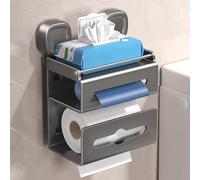 LNGFSH Portarrollos Papel Higienico Ventosa, Portarrollos Escobillero Acero al Carbono, Porta Rollos de Papel Higienico, Portarrollos Baño Adhesivo, Accesorios Baño Sin Taladro (Gris)