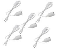 LNGJIN 5 portalámparas E27 con interruptor y cable de alimentación, color blanco, casquillo E27 con enchufe europeo, portalámparas e27, portalámparas con cable, para colgar lámparas, lámpara colgante,
