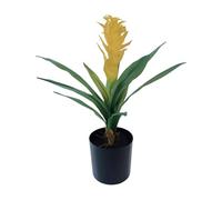 LNGODEHO Bromelia artificial de 16 pulgadas, planta verde al tacto a mano, flor en maceta para interiores y exteriores, patio, jardín, decoración del hogar (amarillo)