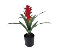 LNGODEHO Bromelia artificial de 16 pulgadas, planta verde al tacto a mano, flor en maceta para interiores y exteriores, patio, jardín, decoración del hogar (rojo)