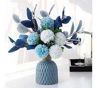 LNGODEHO Flores artificiales con florero, arreglos florales sintéticos para decoración de mesa, centros de mesa para comedor, color azul marino