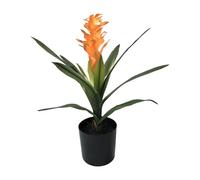 LNGODEHO Planta artificial de bromelia artificial de 40,6 cm, tacto a mano, flor en maceta para interiores y exteriores, patio, jardín, decoración del hogar (naranja)